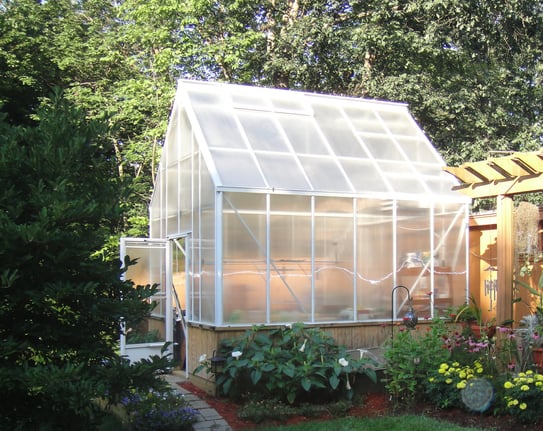 White Cape Cod Greenhouse with twinwall polycarbonate