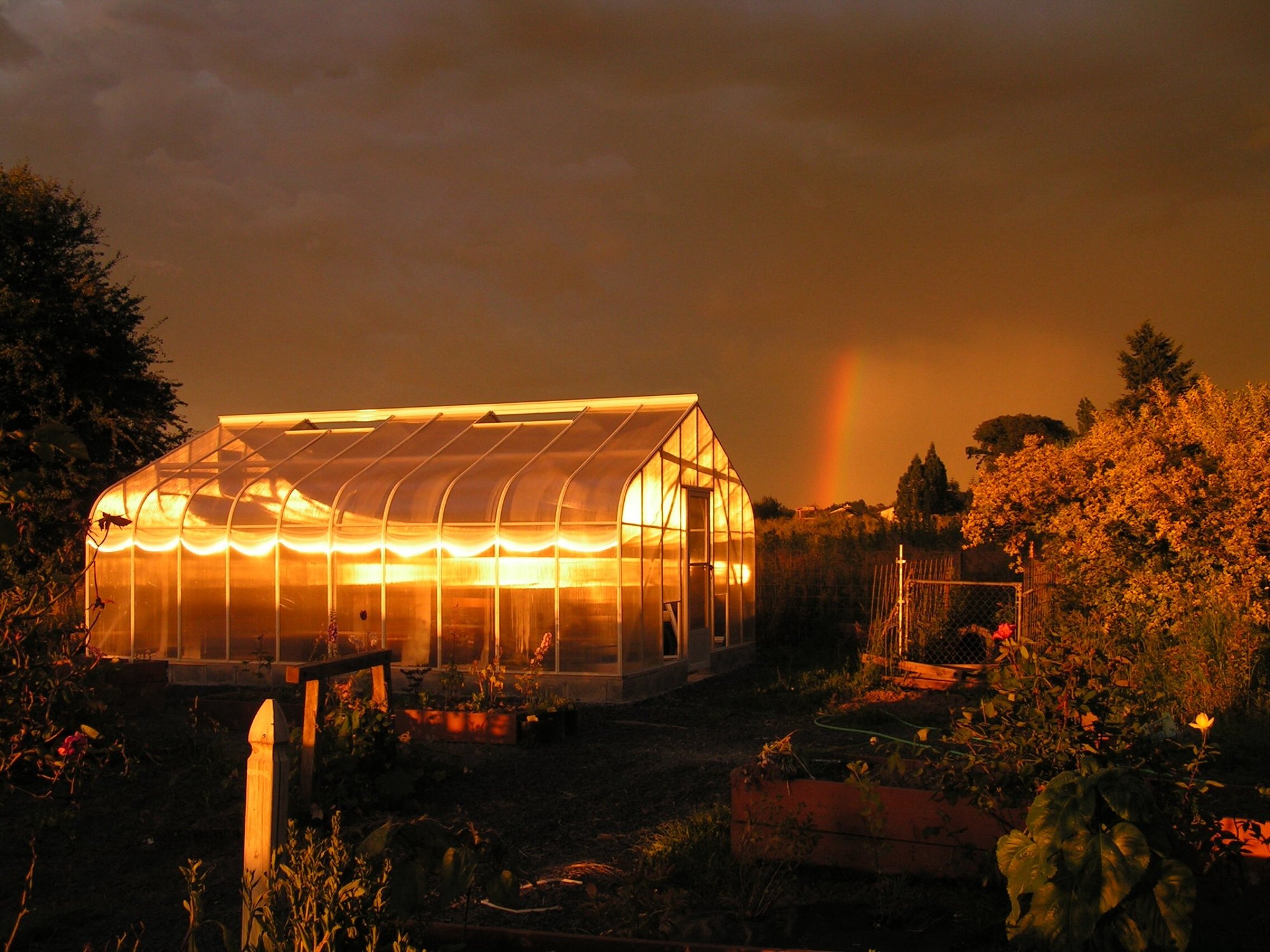 Pacific Greenhouse with polycarbonate glazing in lightning storm