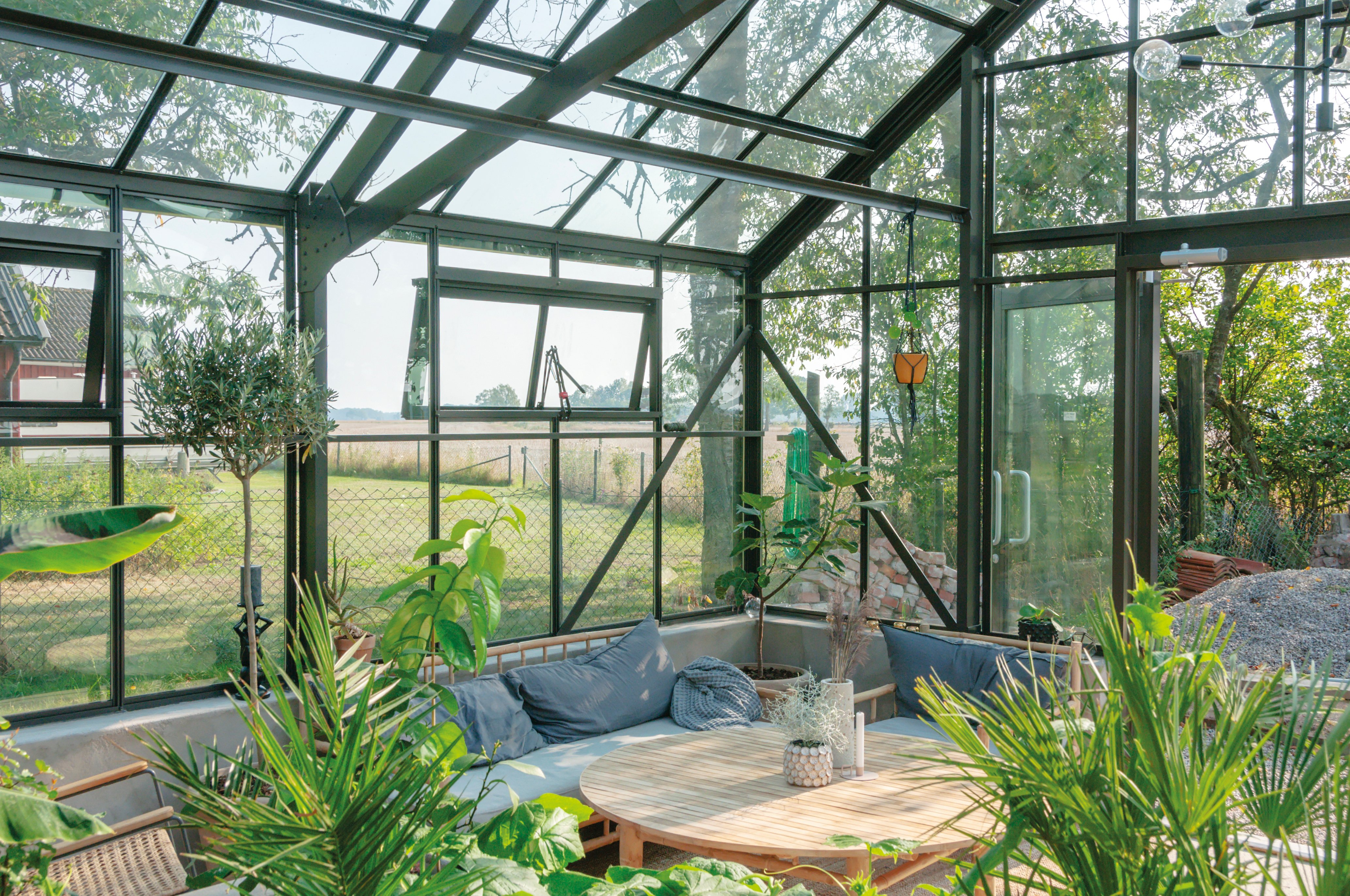 reading nook in greenhouse